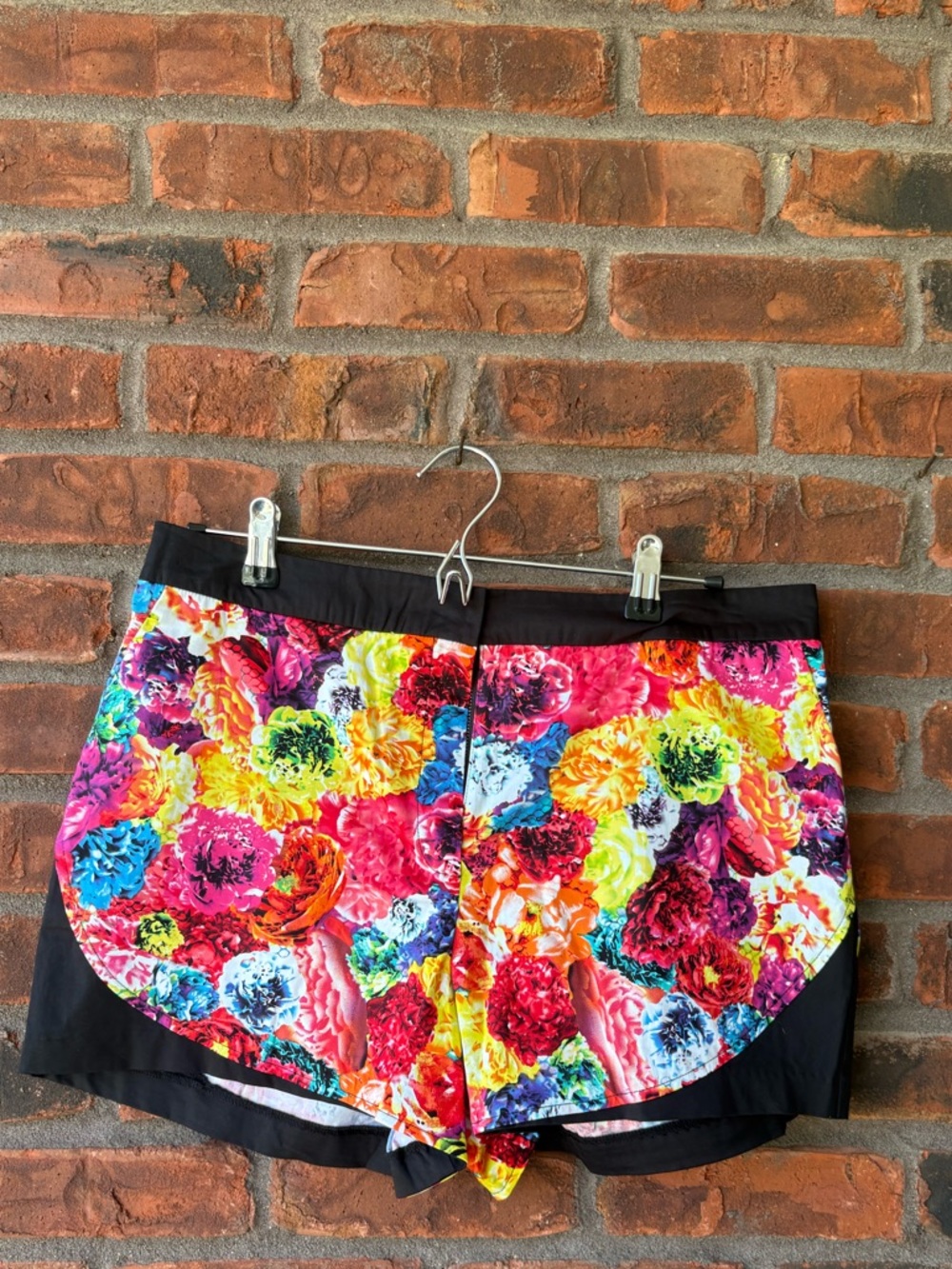 Multicolor Floral Athletic Shorts with Black Trim